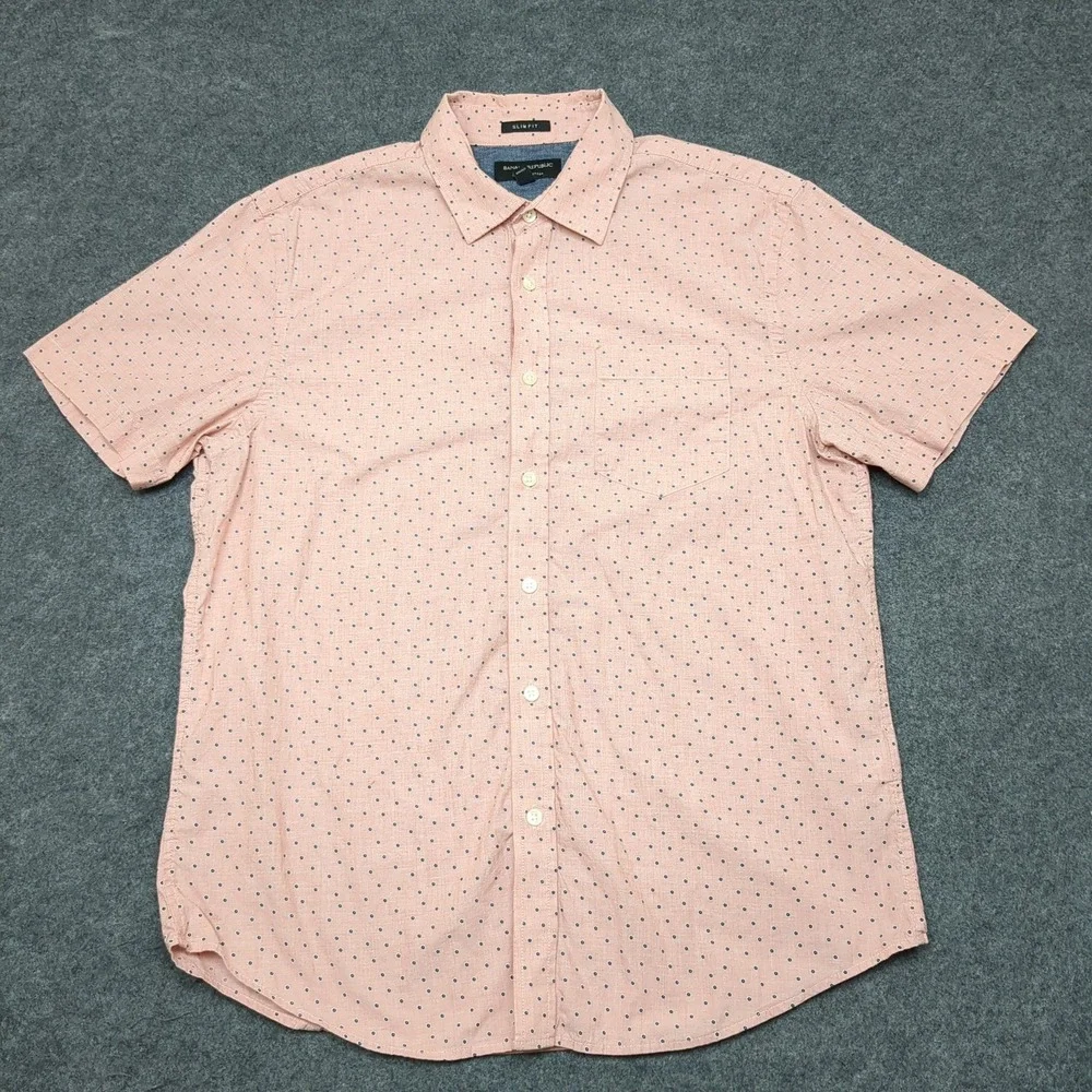 Banana Republic Slim Fit Short Sleeve Organic Cotton Button Down Shirt‎ Men L